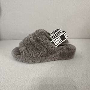 UGG Fluff Yeah Slides Women’s Size 8 Charcoal Sheepskin Slipper Sandals